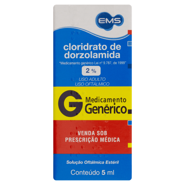 Cloridrato de Dorzolamida 2% Genérico EMS 5ml Solução Oftálmica CLO DORZOLAMIDA 2% SOL OFT 5ML -EMS (G)