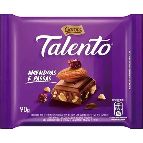 Chocolate Talento Amendoas/Passas 25G