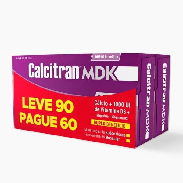 Calcitran MDK Cálcio com Magnésio, Vitamina D e K Leve 90 Pague 60 Comprimidos Kit Calcitran Mdk Lv90 Pg60